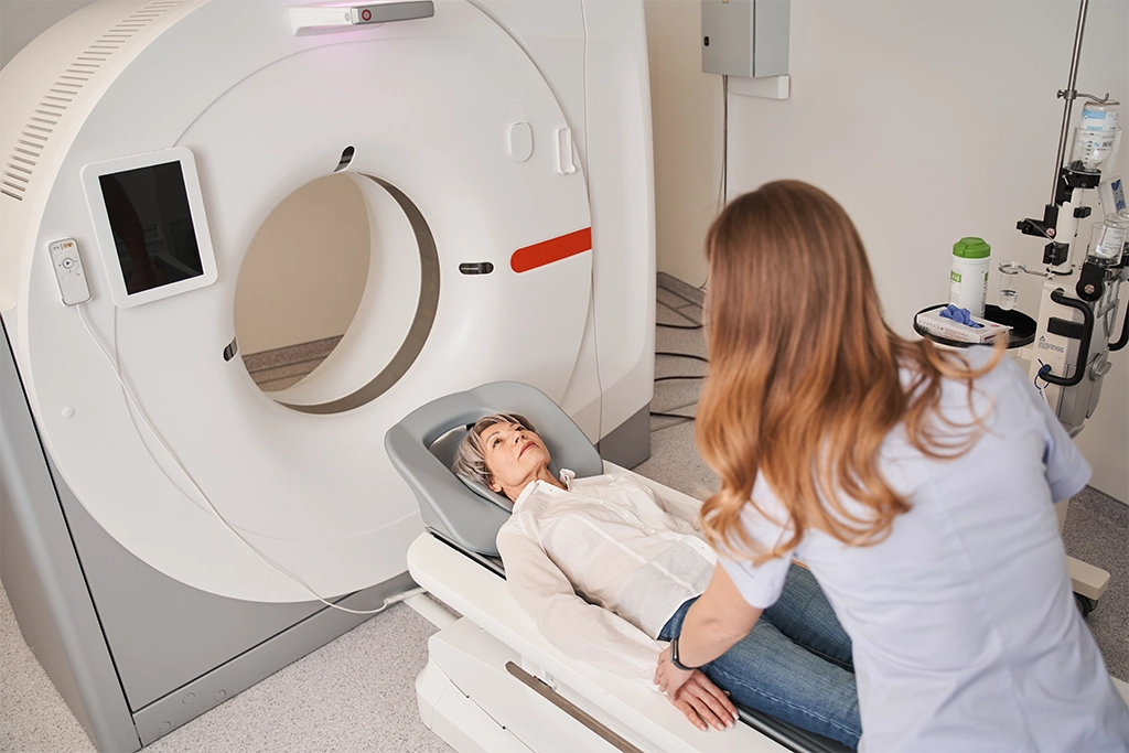 Patient Undergoing CT Scan Comfortable Headrest