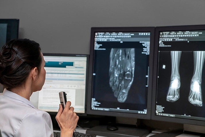 Body Imaging Radiologist Dictating Images Of Feet